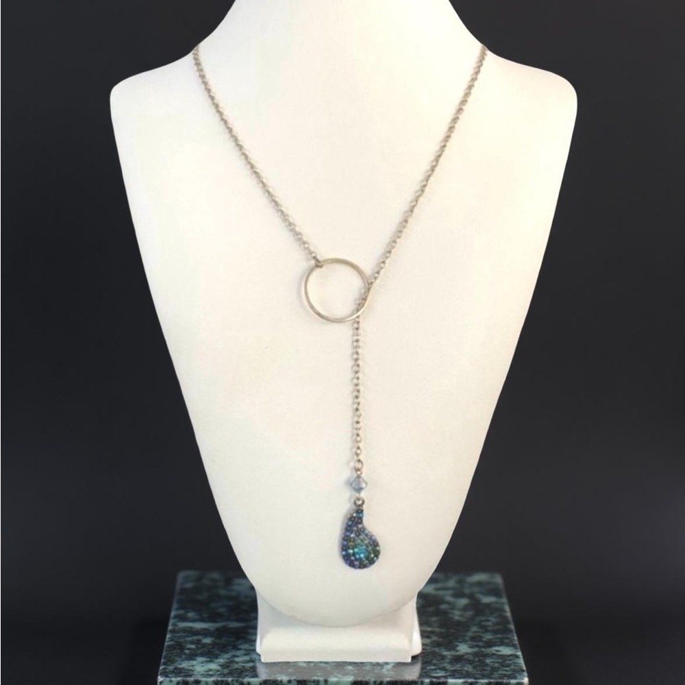 Paisley Crystal Blue Rhinestone Y Necklace